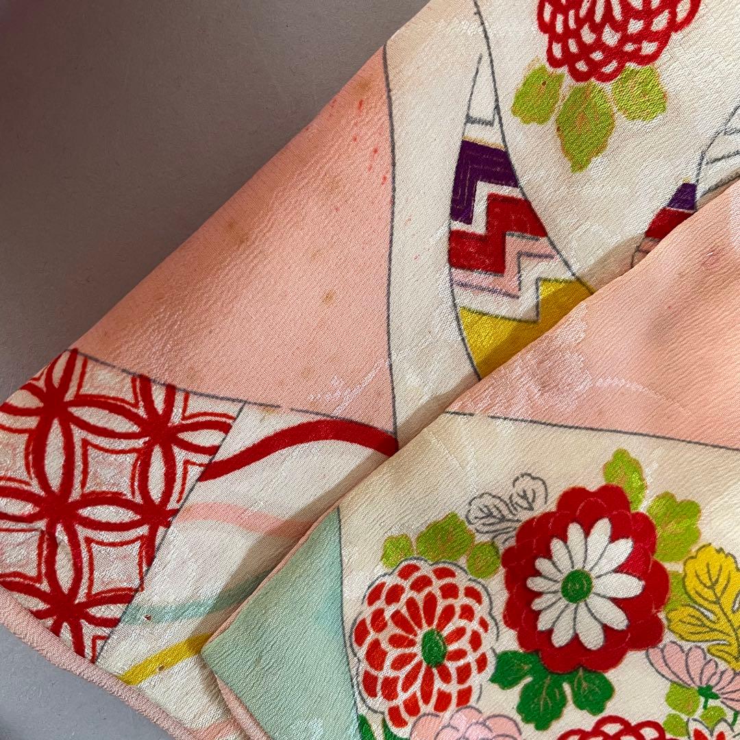 七五三　３歳　女の子　正絹　アンティークお着物　セット　正絹白地の被布コーデ