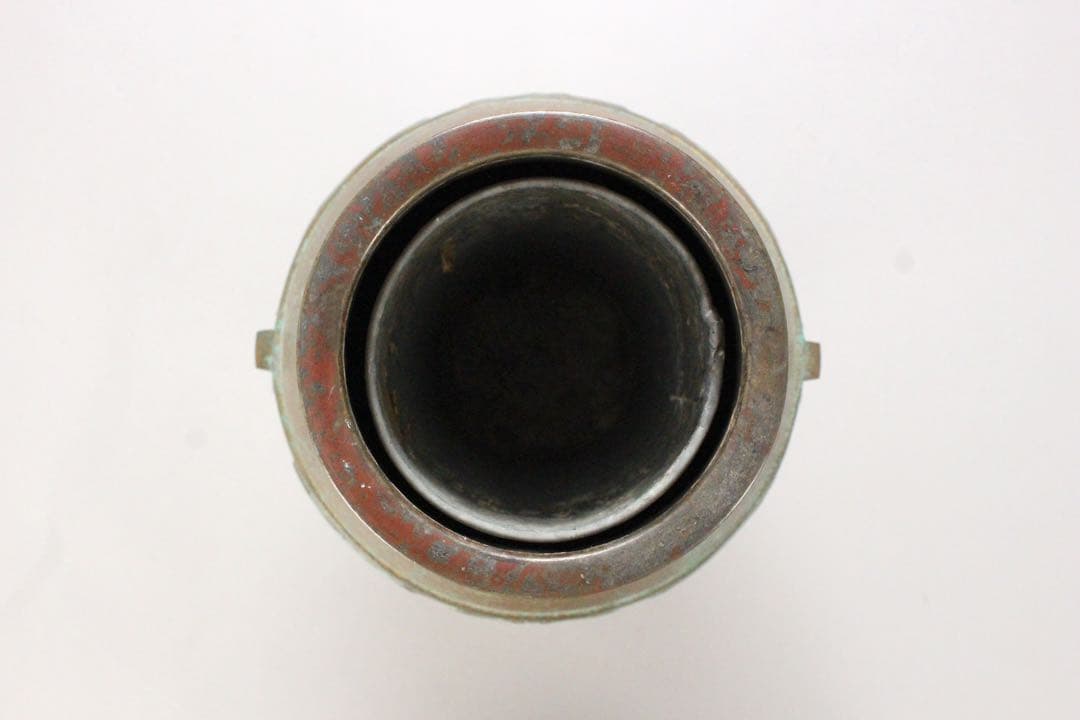 No5074 平安城鋳工　桂田浄雲造　饕餮文銅花器　高さ24.5cm 送料無料