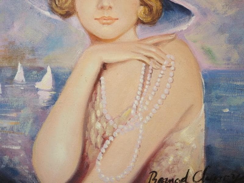 人物画　油絵　ベルナール・シャロワ　フランス　F6　額付き　手描き　肉筆