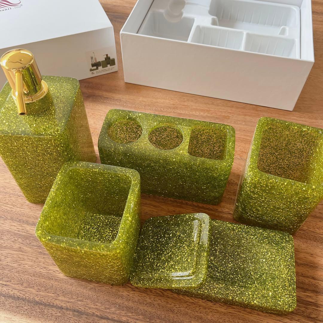 早い者勝ち❣️バスルームアクセサリーセット 5点 グリーン プレゼント おしゃれ