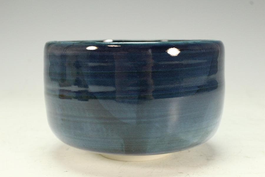 加藤巖作 藍彩茶碗 煎茶 美品 共箱(K-YC429)