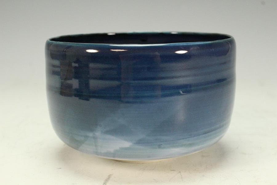 加藤巖作 藍彩茶碗 煎茶 美品 共箱(K-YC429)