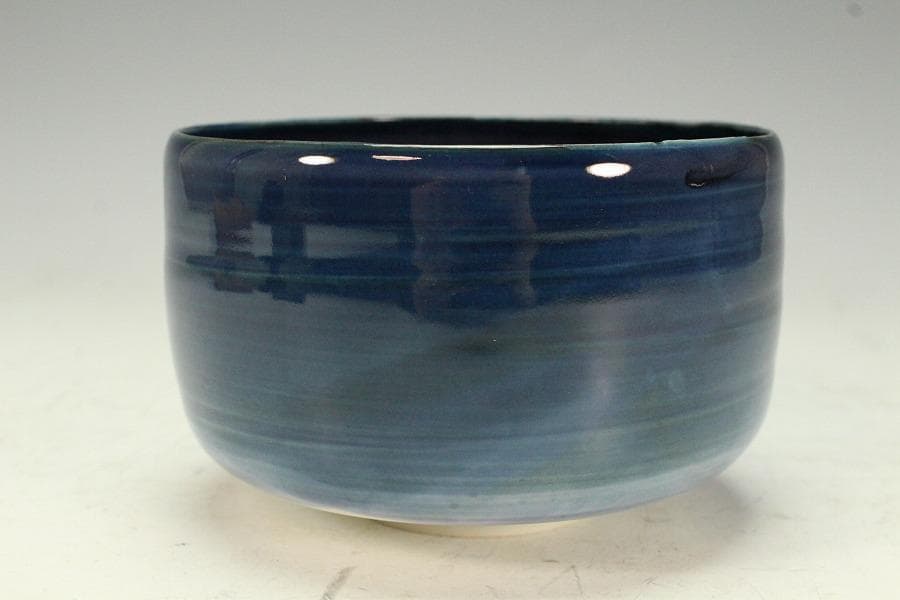 加藤巖作 藍彩茶碗 煎茶 美品 共箱(K-YC429)