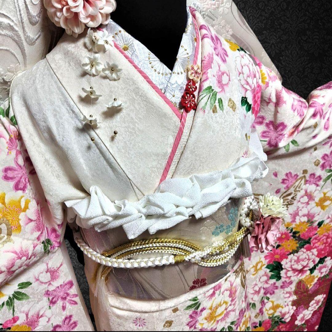 振袖フルセット(8点)・成人式・金彩加工・くすみ・ピンク・正絹・逸品