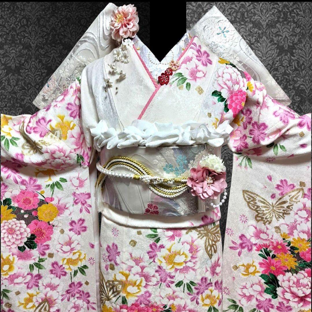 振袖フルセット(8点)・成人式・金彩加工・くすみ・ピンク・正絹・逸品