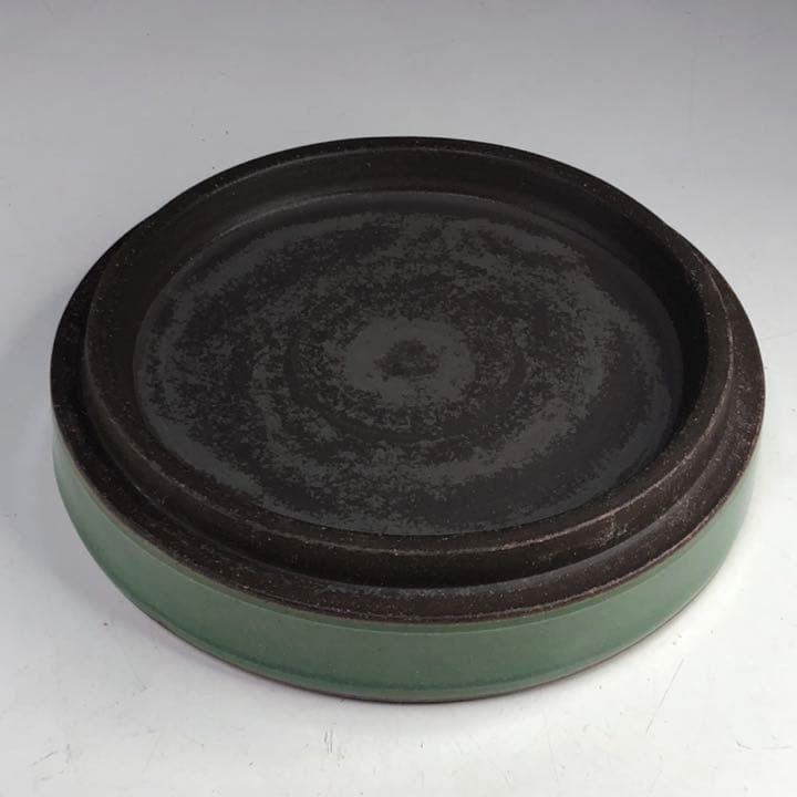 中島正雄 青磁 牡丹文 陶硯 香合