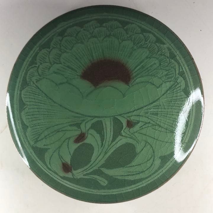 中島正雄 青磁 牡丹文 陶硯 香合