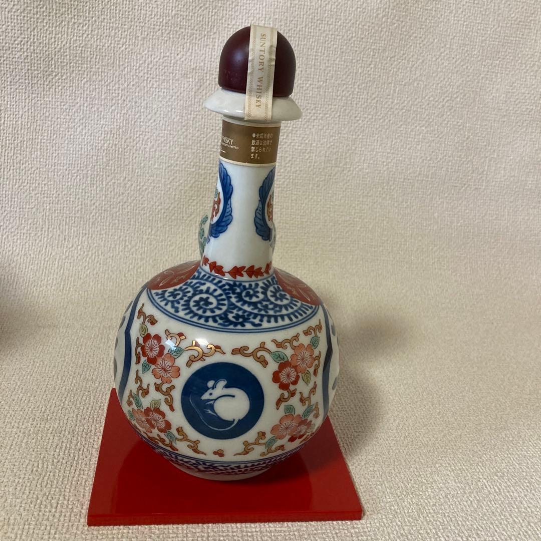 ⑥サントリー 特製ウィスキー 有田焼 染錦福寿文乳首徳利瓶 箱付き　未開封