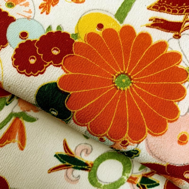 510ag34□七五三 三歳 アンティーク 女児 着物&被布 船 花文□美品