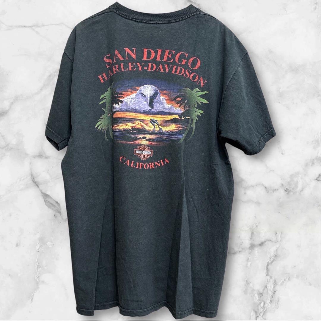レオナルド　ハーレーダビッドソン イーグル両面 USA製 フェード黒 L