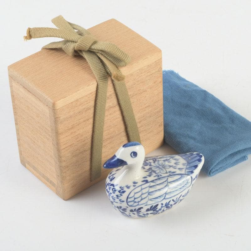 茶道具　染付　鳥形　香合　時代箱　V　9526