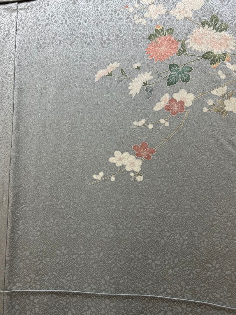 訪問着 花柄 グレー 絹