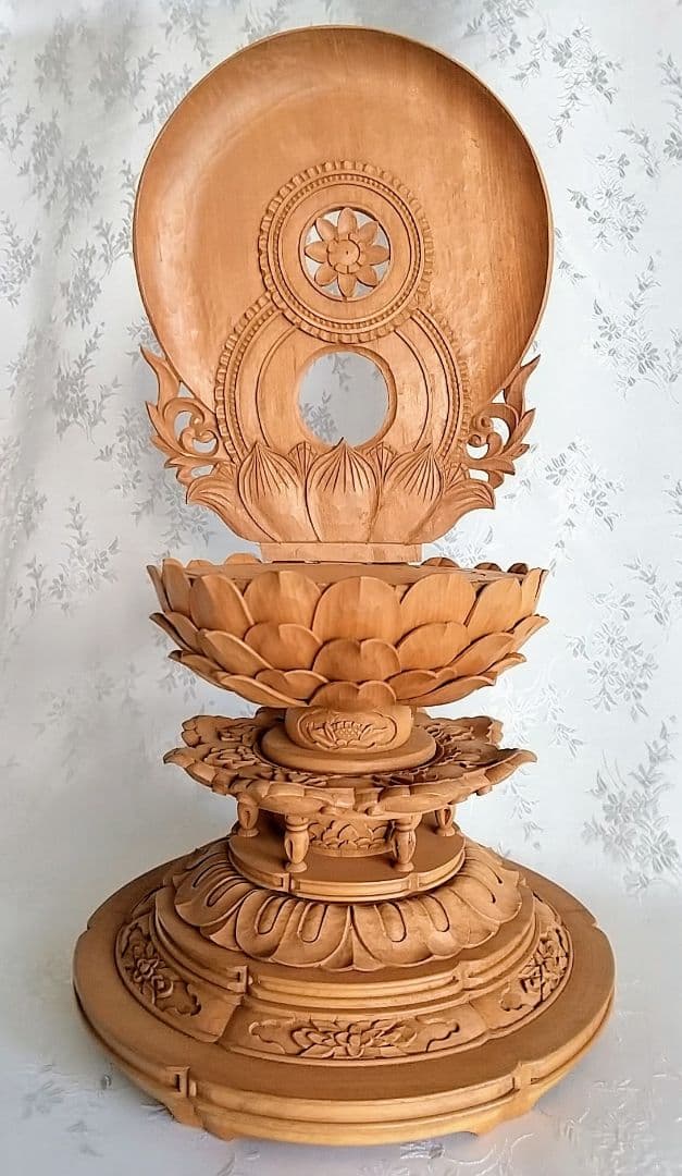 台座+光背 3.5寸坐像用#595 円台 円光 木彫 仏像付属品