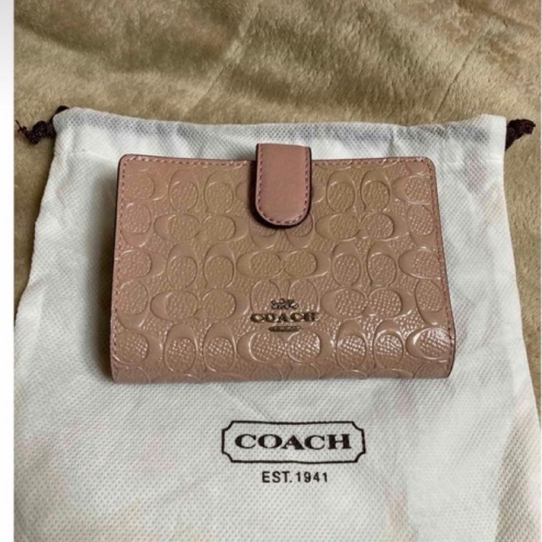 COACH 二つ折り財布 ベージュ レザー