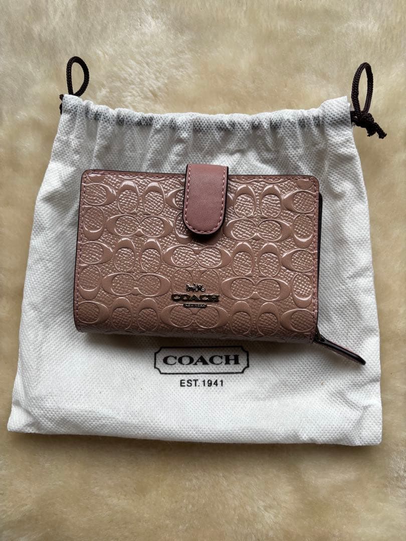 COACH 二つ折り財布 ベージュ レザー