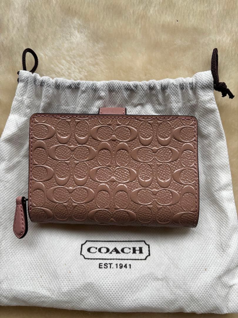 COACH 二つ折り財布 ベージュ レザー