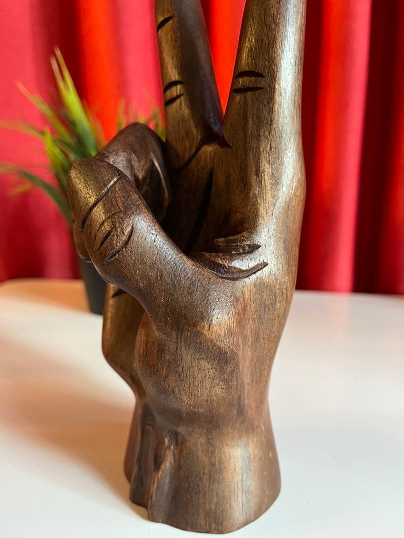 ヴィンテージ　木製　ハンド　ピースサイン　70'sアメリカ　彫刻　手　オブジェ
