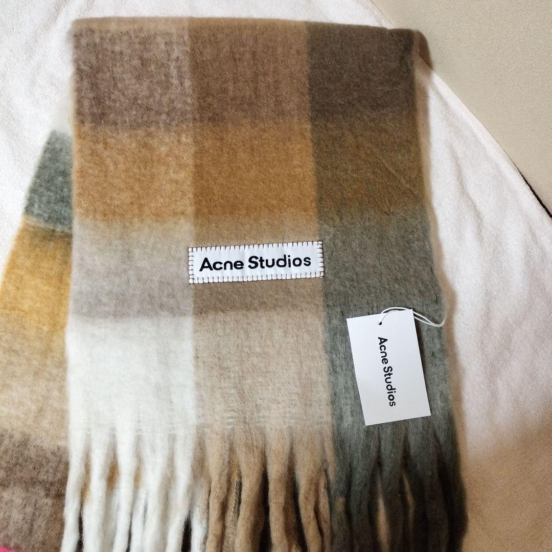 ブラウン　Acne Studios チェック柄マフラー　スカーフ