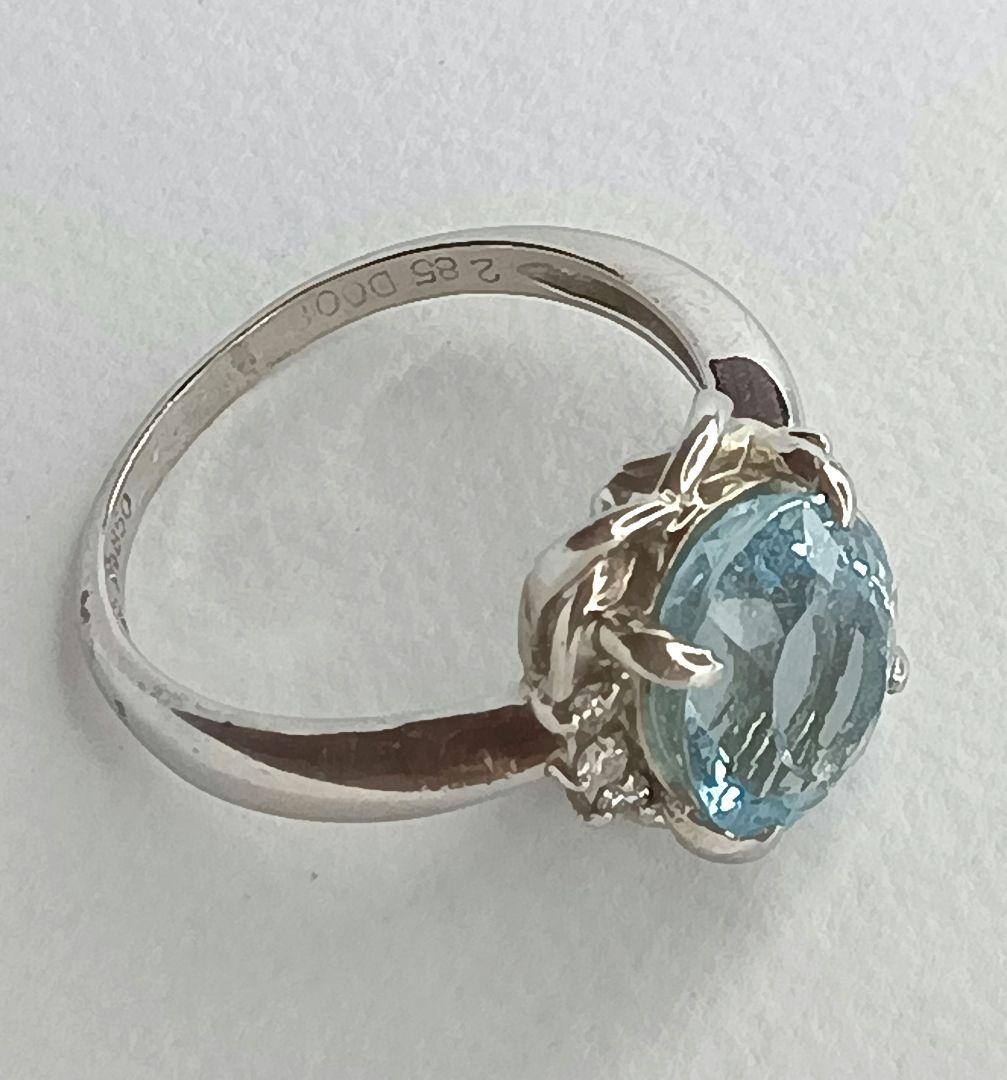 大粒アクアマリンリング♦2.85㌌✨／オーバル／#11／プラチナ枠／品質保証書付