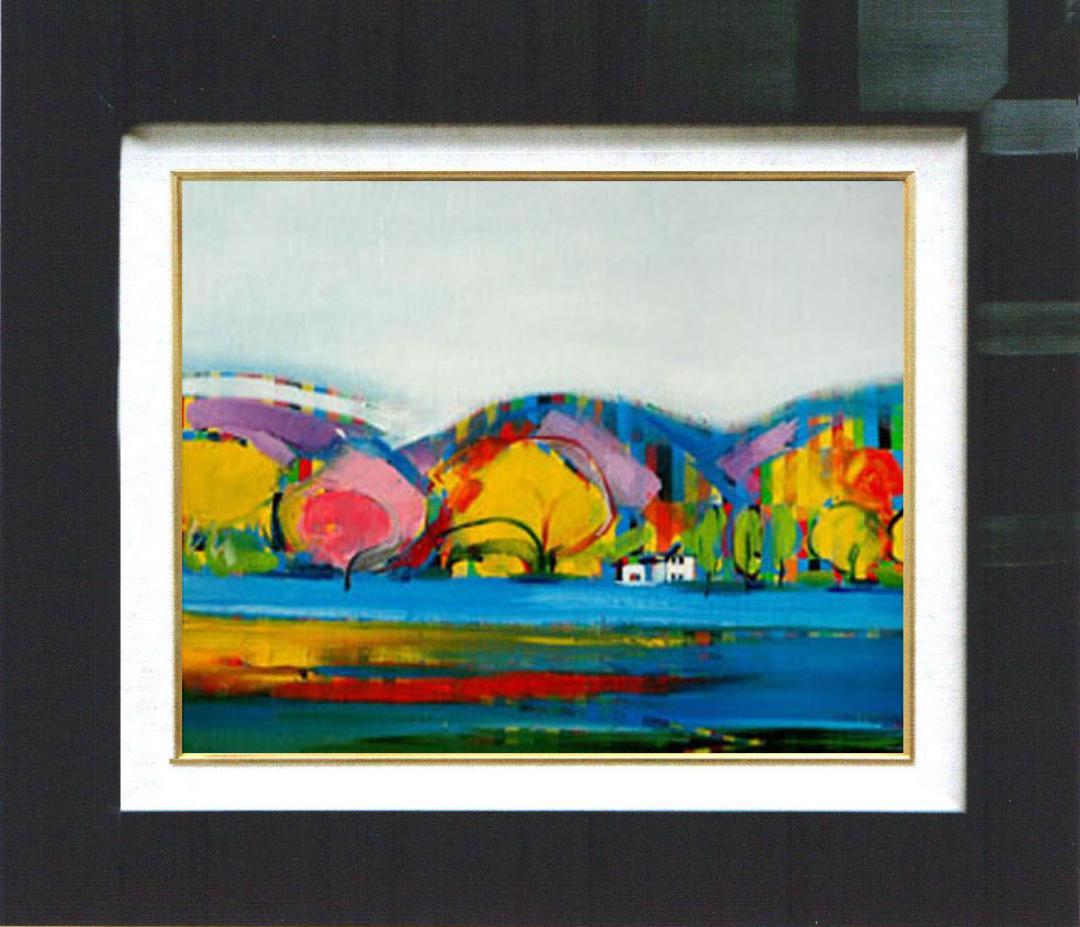 油絵 菅家令子 絵 絵画インテリア 額付(黒) uF6-081811 風景 紅葉