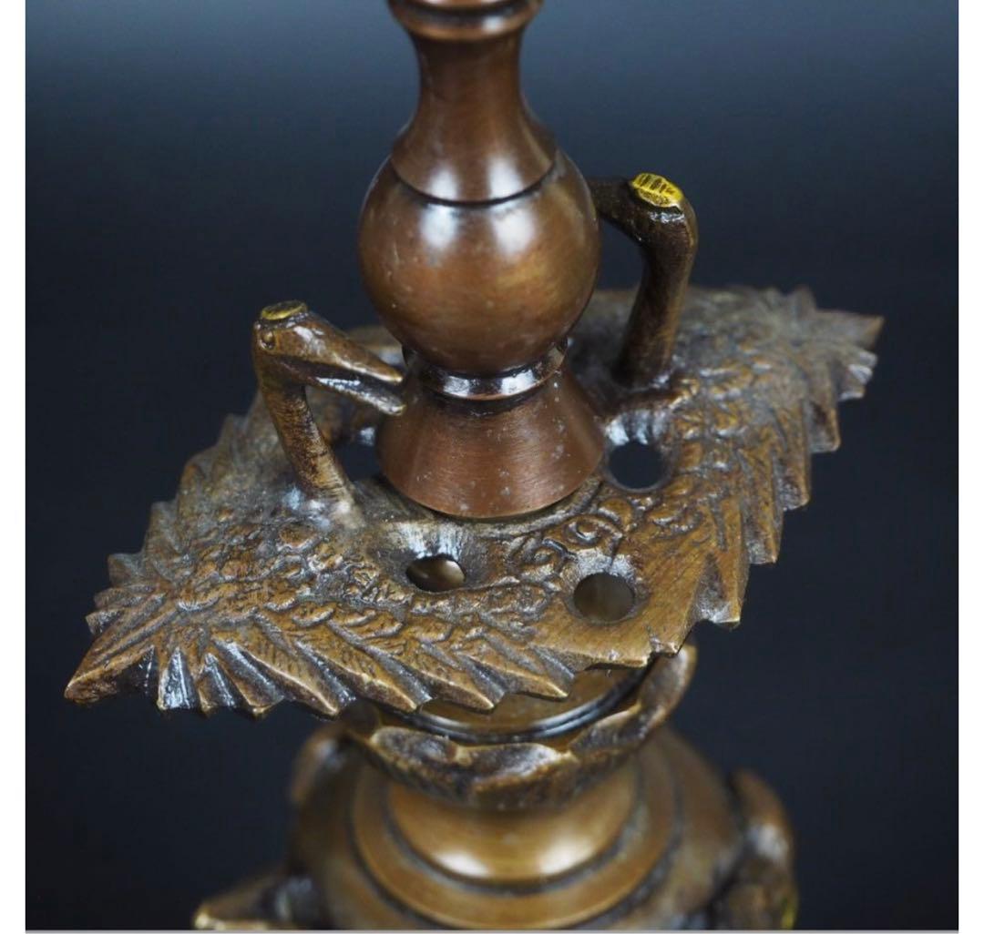 送料無料 時代物　『栄翠』造　銅製燭台一対　高さ27.5ｃｍ　仏教美術