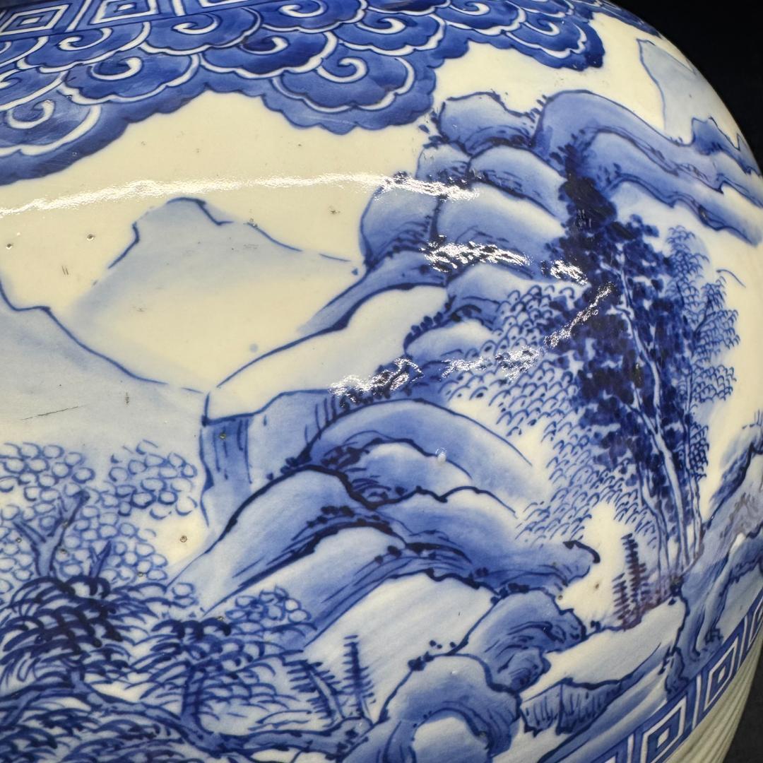 希少！肥前有田　金作製　花瓶　　名工　大正時代　時代物染付 山水青花