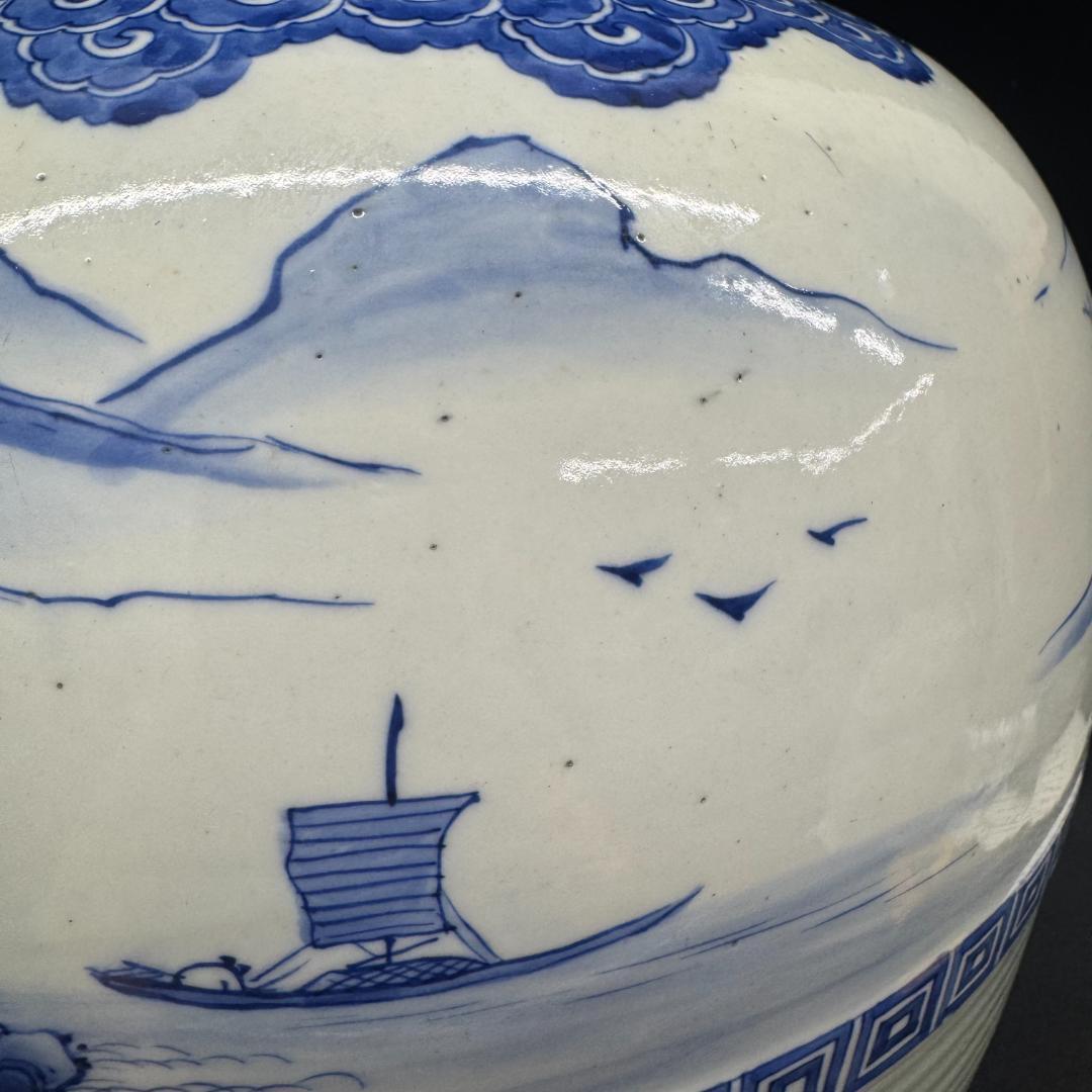 希少！肥前有田　金作製　花瓶　　名工　大正時代　時代物染付 山水青花