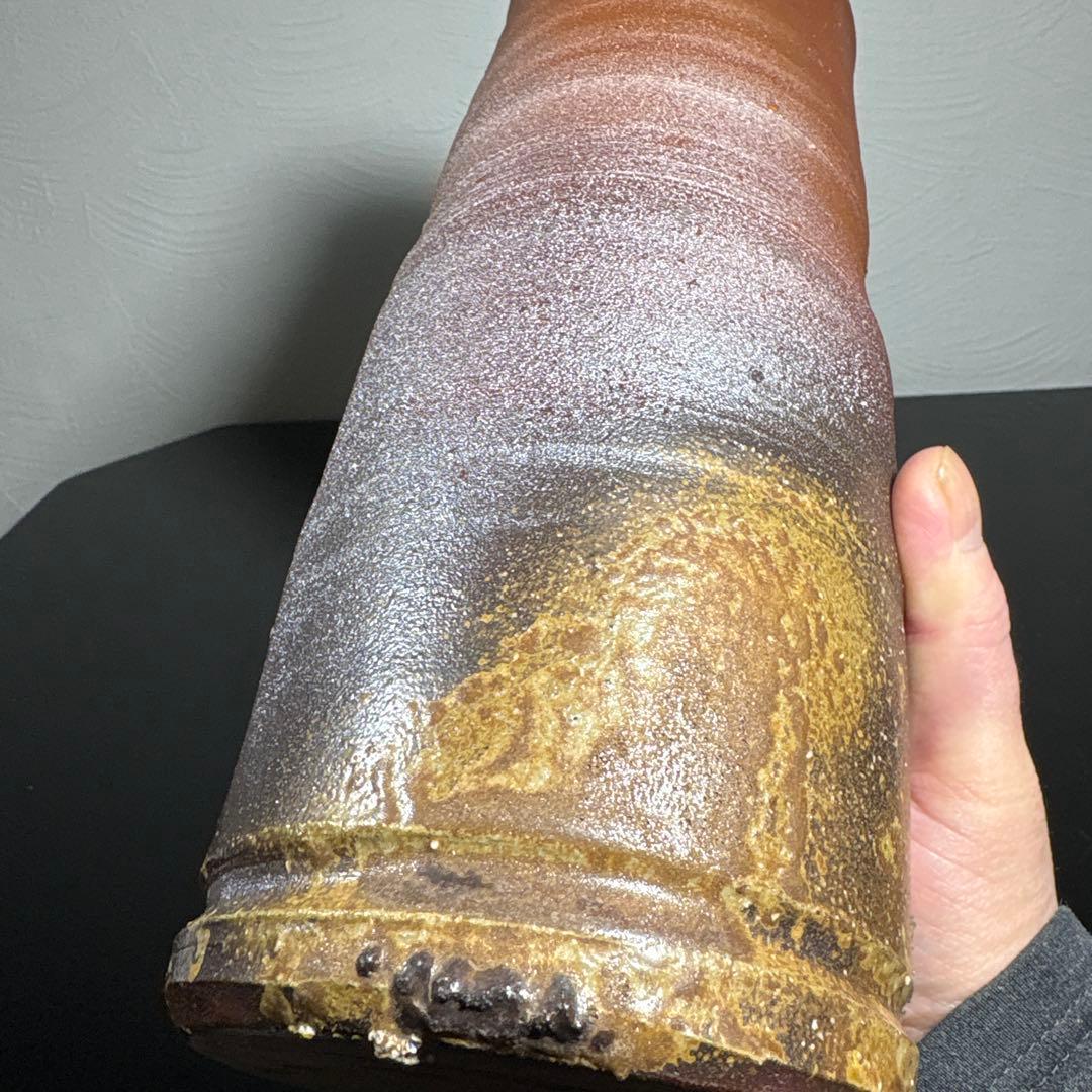 真作　人間国宝　藤原雄　備前花入　高さ約24センチ