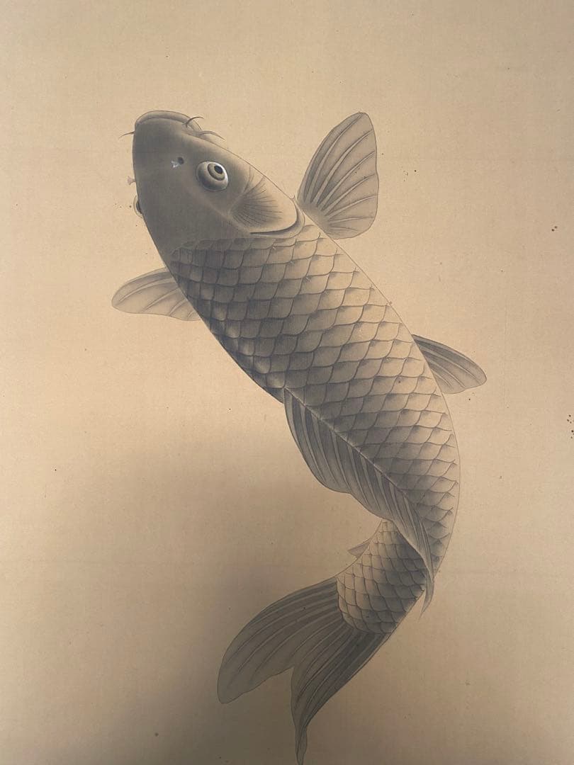 岡田錬石　錬石　飛鯉　鯉　躍鯉　出世鯉　日本画