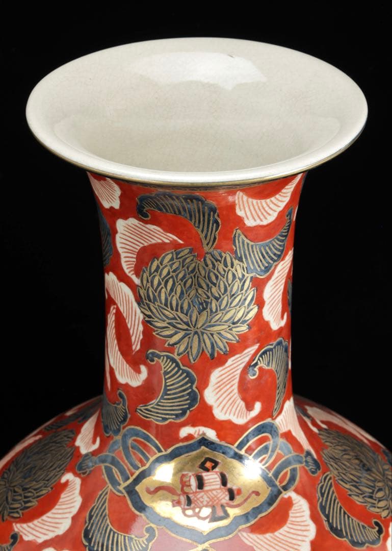 伊万里焼 大型花瓶 飾壺 45.5㎝ 赤絵金彩 美人花車図 伊萬里 古美術 骨董