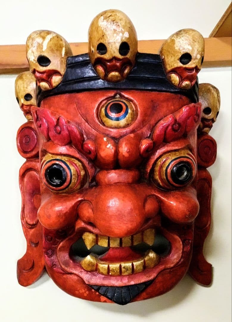 木彫★カーラ・バイラヴァ(マハーカーラ)シヴァ神 壁掛けお面★ネパール・インド