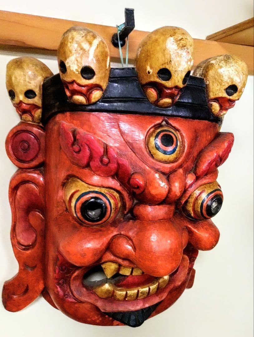 木彫★カーラ・バイラヴァ(マハーカーラ)シヴァ神 壁掛けお面★ネパール・インド