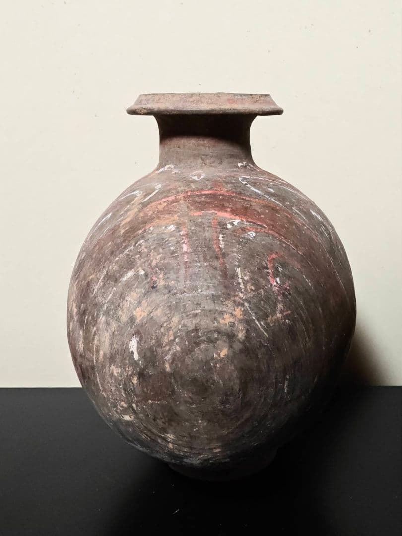漢時代加彩繭壺　古代中国古美術　考古発掘品　二千年前　花の器