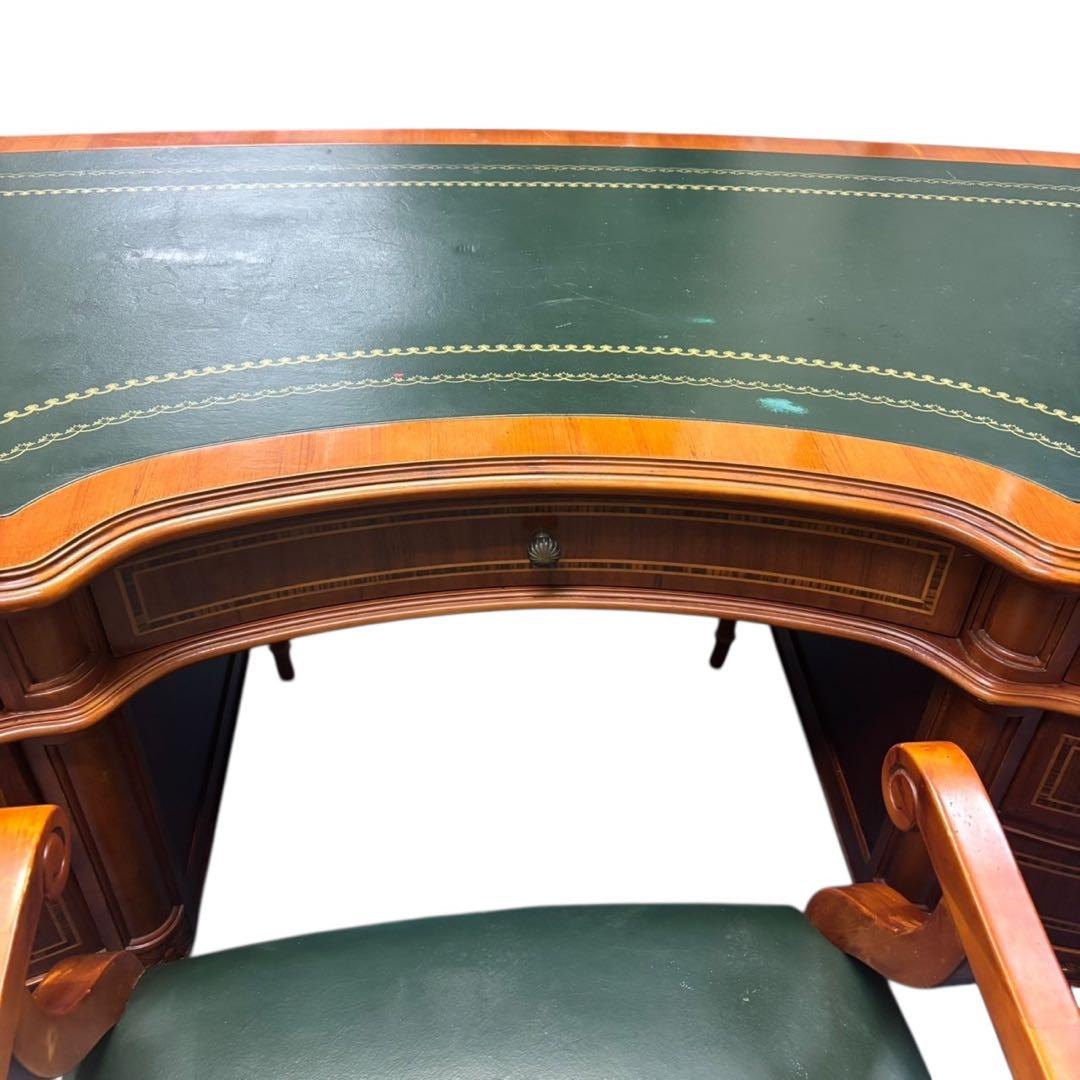 限定配送 書斎机 キドニーデスク 椅子セット マホガニー材 イタリア製 羽 F