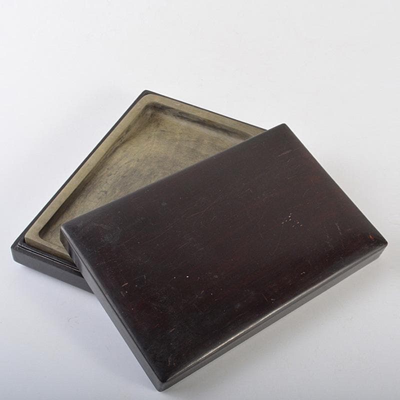 中国　書道具　端渓硯　緑端渓　唐木箱付　C　R7141