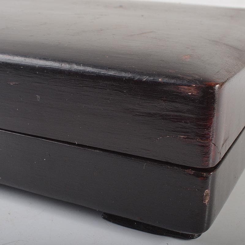 中国　書道具　端渓硯　緑端渓　唐木箱付　C　R7141