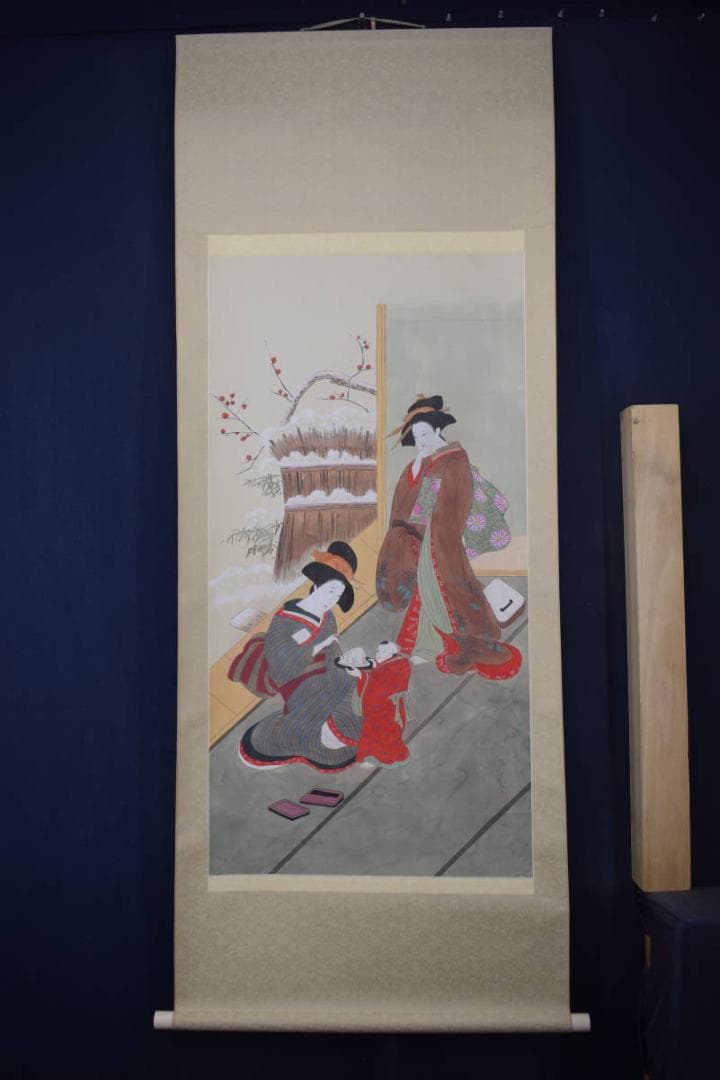 作者不詳/浮世絵/美人画/雪遊び/掛軸☆宝船☆Y-813　JM