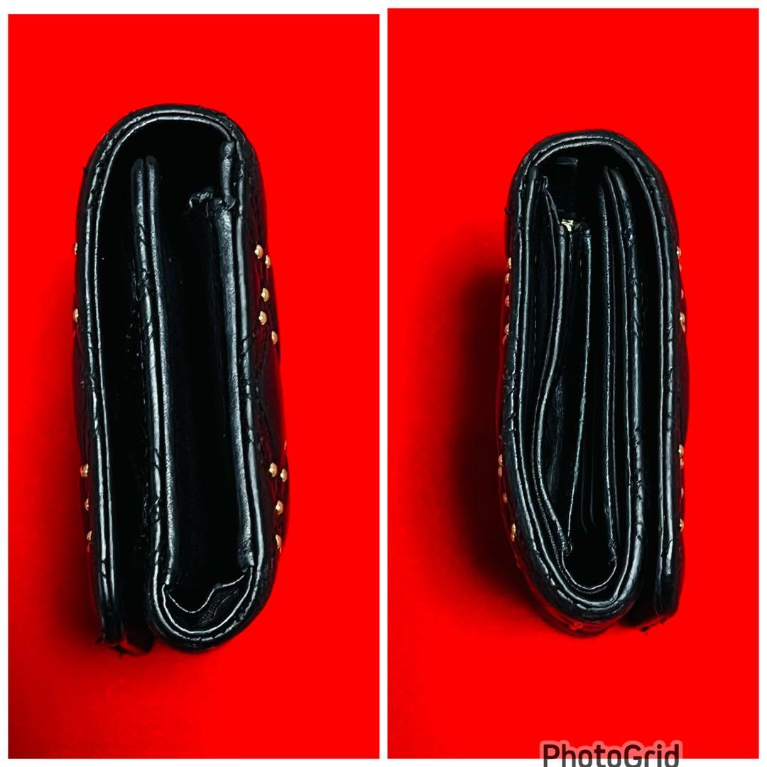 CHANEL シャネル 三つ折り財布 ココマーク スタッズ マトラッセ ブラック