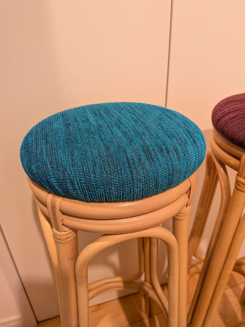 【美品】ラタン製スツール 2脚セット 青紫