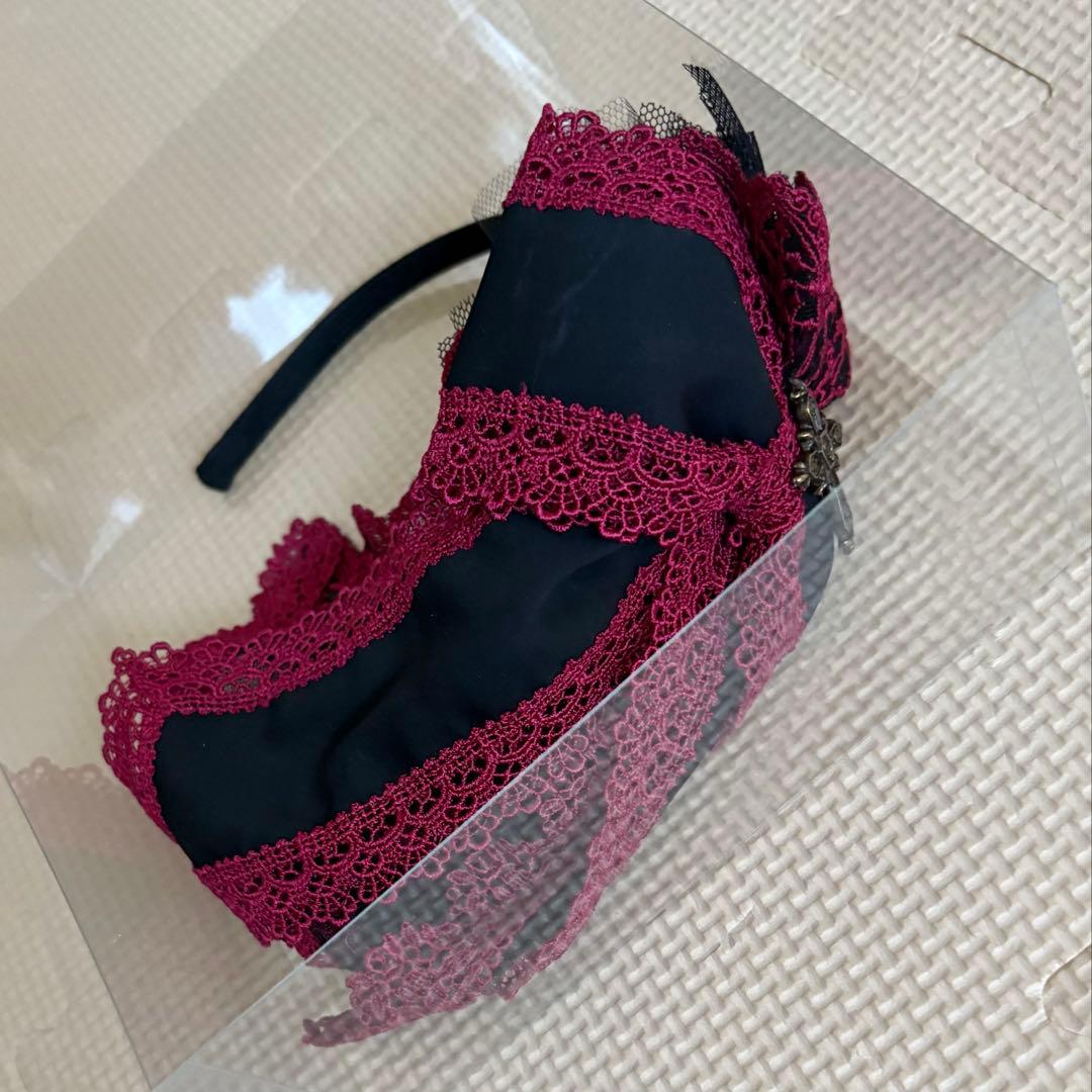 Moi-meme-Moitie リボンレースカチューシャ /ヘッドドレス 赤