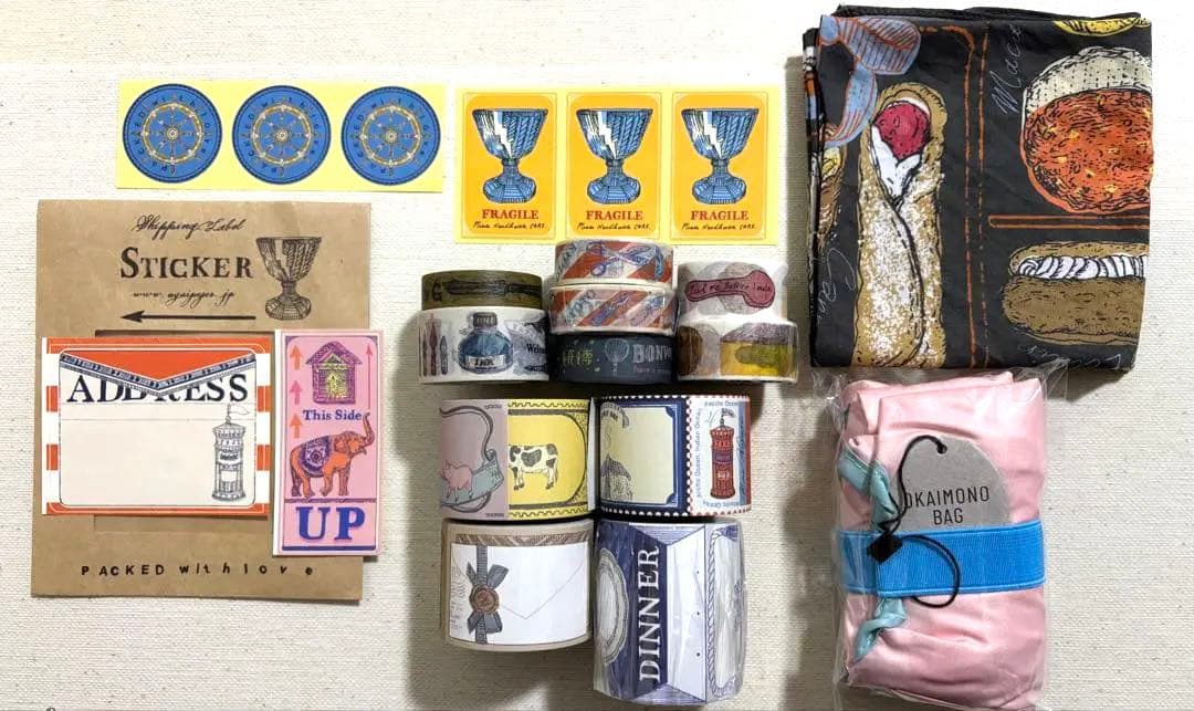 いのうえ彩　マスキングテープ　ロール付箋　ステッカー　お買い物バッグ　ハンカチ