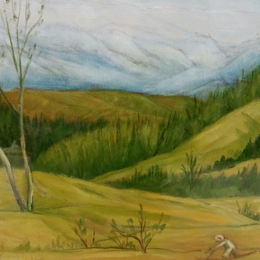 油絵 山崎 實 「奥信濃浅春」