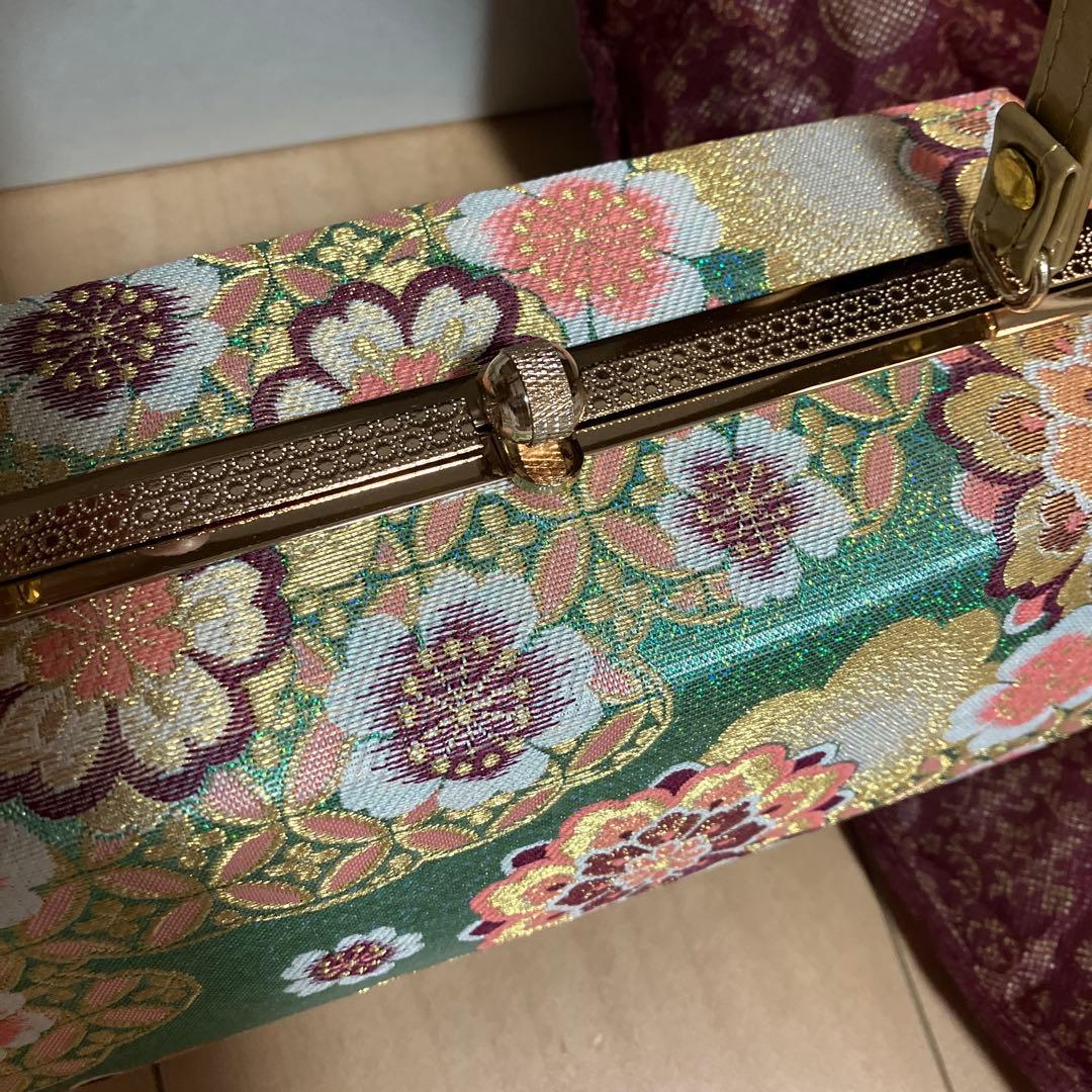 タイムセール中❣️成人式用 花柄和装用バッグと草履Lセット 写真撮りのみ使用 24