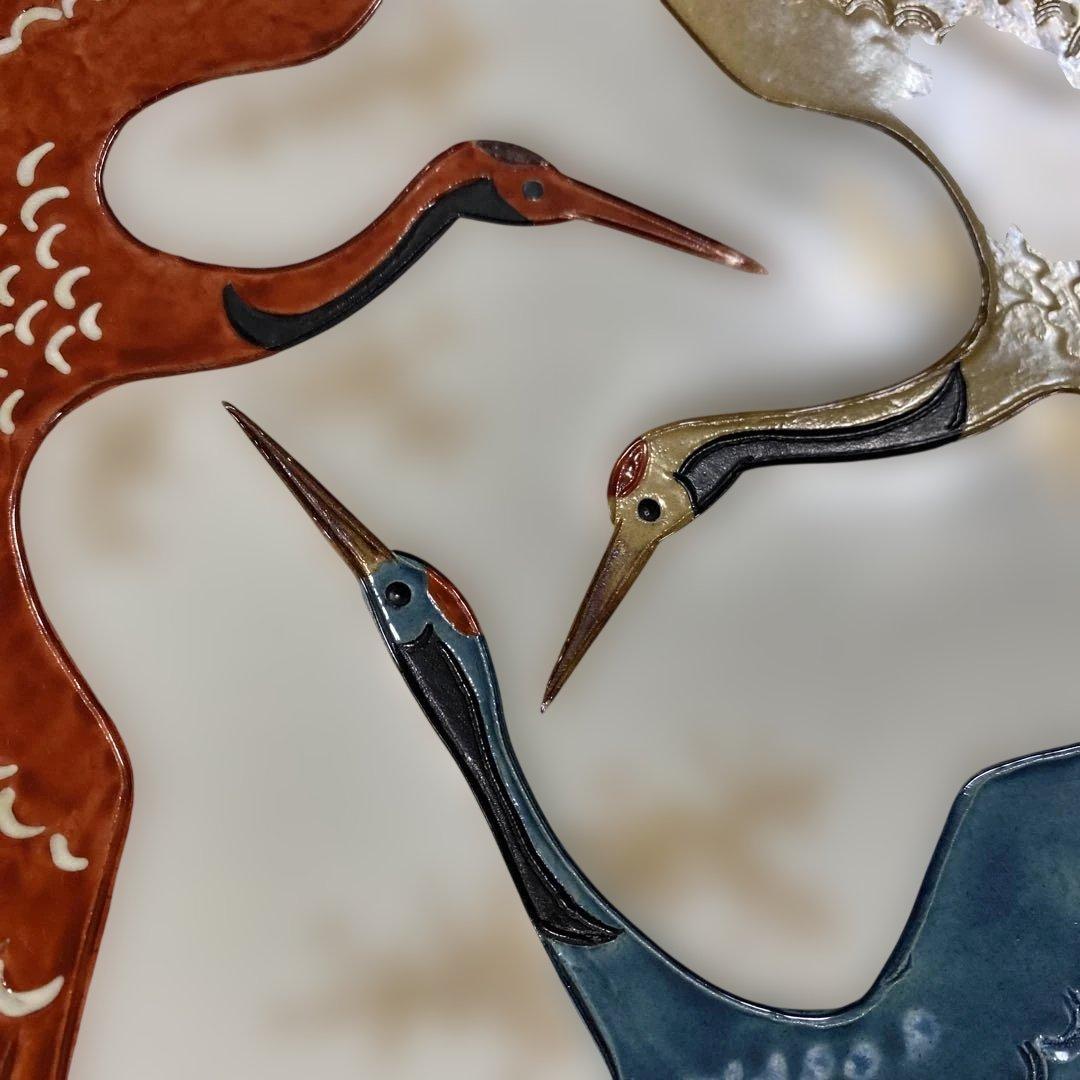 色絵三鶴　額皿　螢窯　中村翠恒氏作　34㎝　共箱入