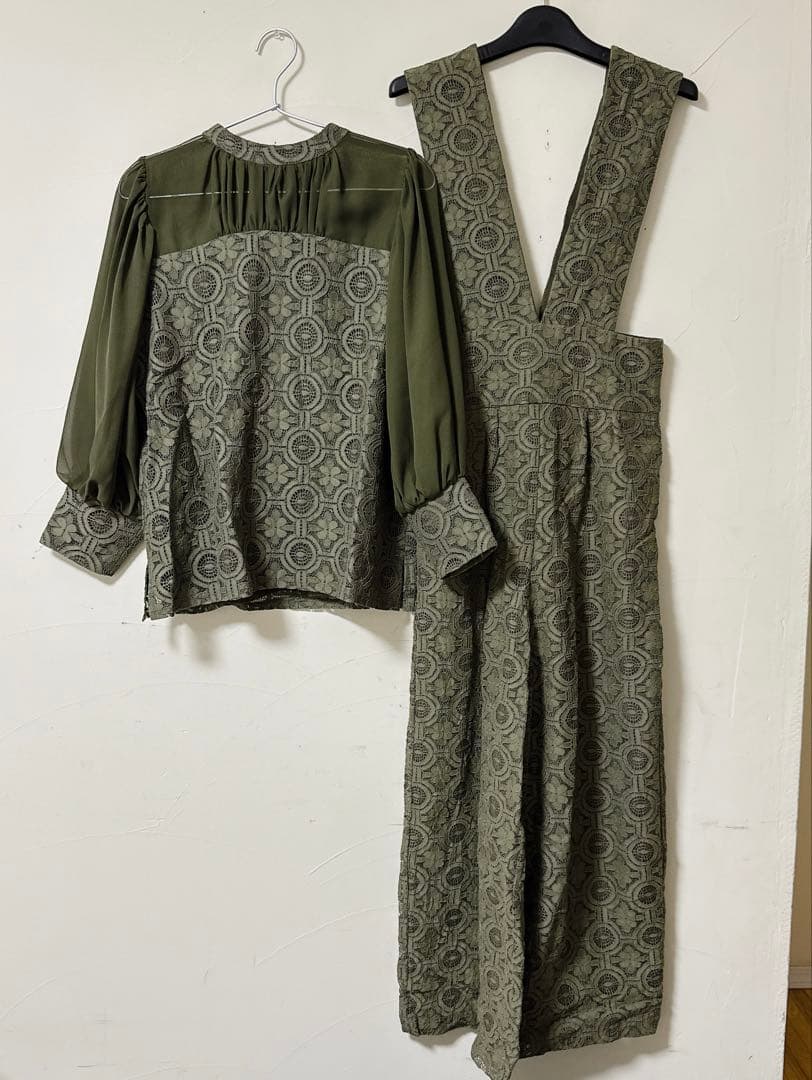 幾何学柄 レース セットアップ パンツ パーティードレス