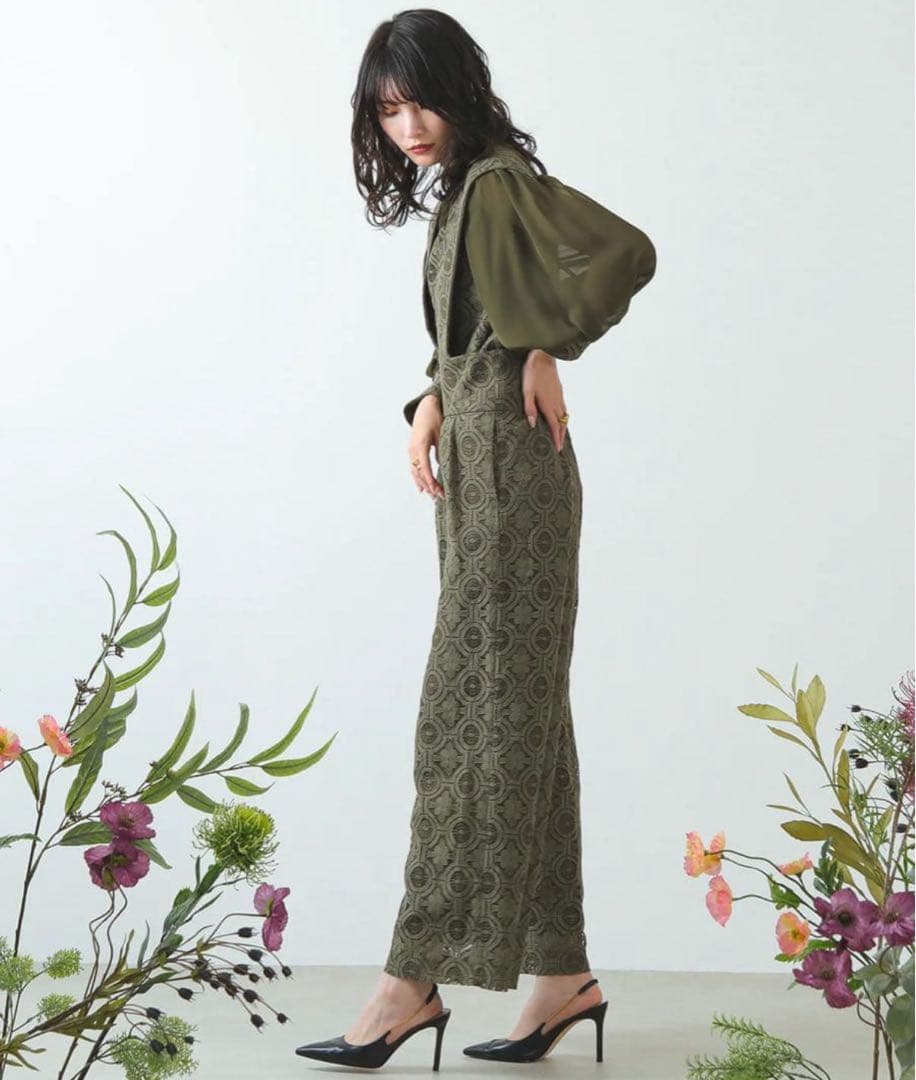 幾何学柄 レース セットアップ パンツ パーティードレス