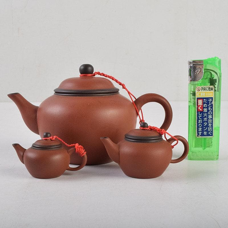 中国　荊渓恵孟臣製　 紫砂　朱泥　急須　茶壷　大中小3点まとめて　M　R9040