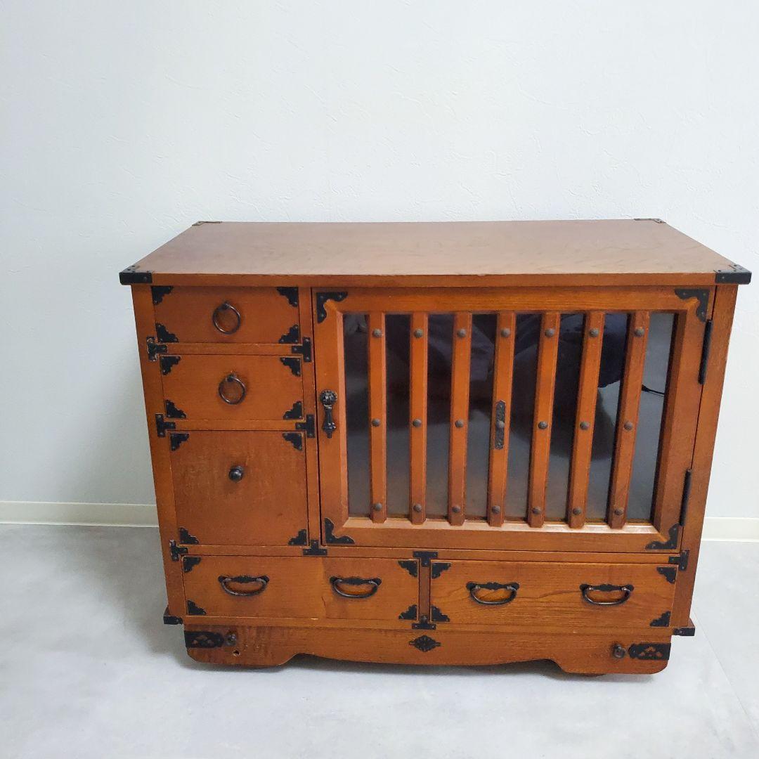 希少★欅 車箪笥 茶棚 茶箪笥 和箪笥 古家具 小引き出し ガラス扉 車輪