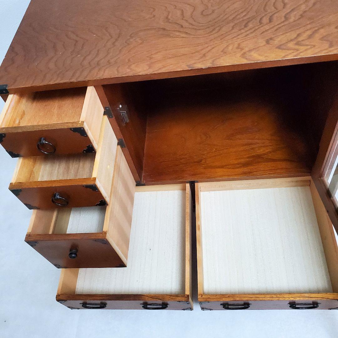 希少★欅 車箪笥 茶棚 茶箪笥 和箪笥 古家具 小引き出し ガラス扉 車輪