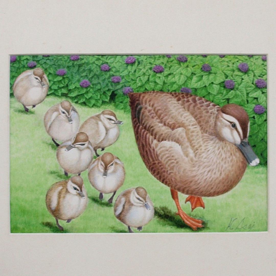 【絵画】ネイチャーアート　「カモの親子」原画